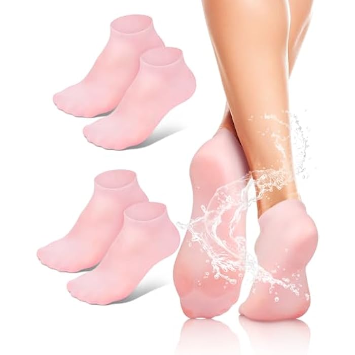 BLATOWN 2 Pairs Silicone Moisturizing Foot Socks, Soft Silicone Socks, Anti Slip Gel Spa Socks Softening Feet Dry Cracked Skin, Aloe Socksfor for Women Foot Care After Pedicure（Pink） - Image 1